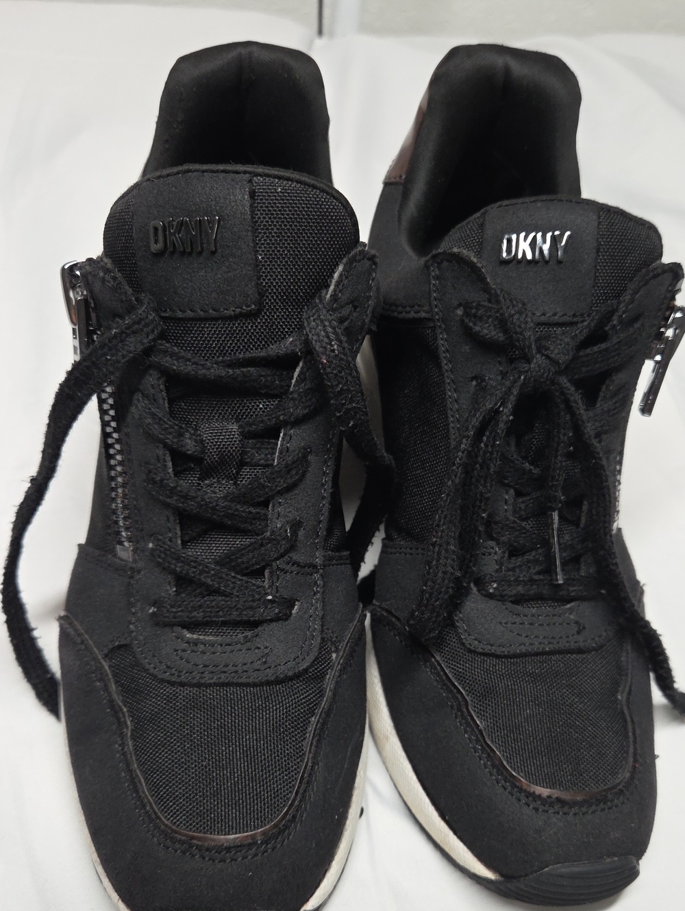 DKNY Black Men's Lace-Up Sneakers with Side Zipper Detail